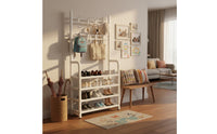 Multi-Functional Entryway Organizer with Shoe Storage Space Saving Coat and Shoe Rack Easy Assembly Freestanding Coat Rack with Shelves Heavy Duty for Hallway, Bedroom, Closet