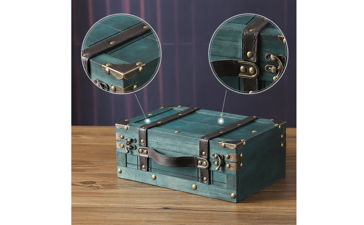 Vintage Wooden Storage Trunk Antique-Style Decorative Trunk Rustic Wooden Box with Lid Distressed for Decorators, Photographers, Home Decor, Photo Shoots, Window Display