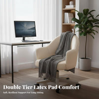 Adjustable Height Upholstered Rolling Chair 360-Degree Swivel Upholstered Rolling Armchair Stable Five-Star Base Seating Furniture Ergonomic Support for Students, Home Office Workers, Beauty Bloggers, Study Room, Bedroom, Vanity