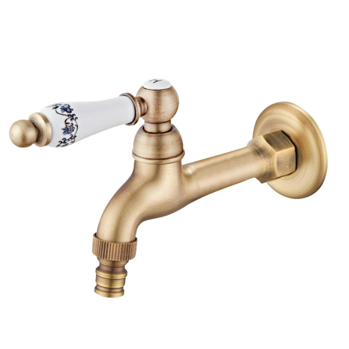Wall-Mounted Faucet Vintage Brass Cold-Water Faucet Easy Control Bibcock for Laundry Room, Garden