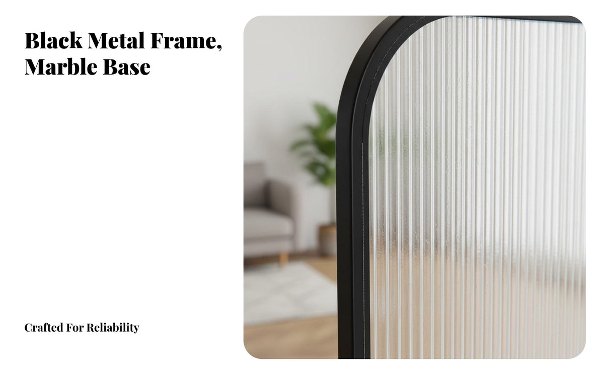 Light-Diffusing Fluted Glass Room Divider Space-Saving Freestanding Glass Partition Lightweight Freestanding Room Partition Rounded Corners for Homeowners, Interior Designers, Office Workers, Entryway, Bedroom, Studio Apartment, Events
