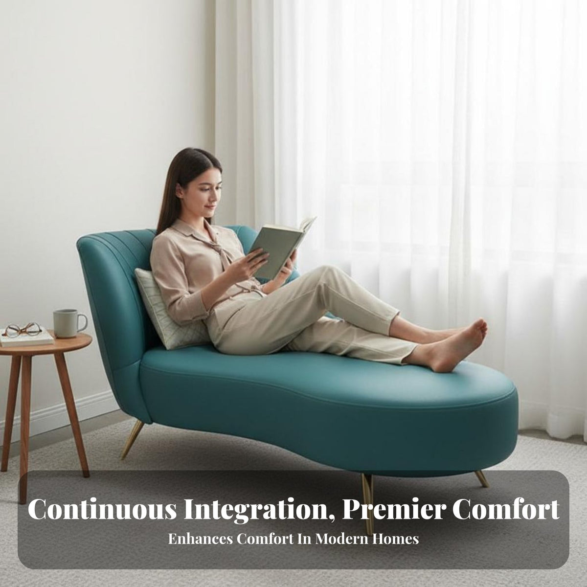 Luxurious Design Chaise Lounge Modern design Daybed Curved Backrest Seating Furniture Tufted Upholstery for Adults, homeowners, Interior Designers, Living Room, Apartment, perusing alcove, Home Office