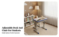 Backpack Hook Adjustable Student Desk and Chair Set Long-Lasting School Desk and Chair Combo Sturdy Frame Height Adjustable Study Table Built-in Storage for Students, Tutoring Center, Learning Centers, Home
