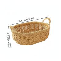 Double Handle Basket Handmade Oval Woven Basket with Handles Household Storage for Living Room