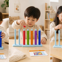 Colorful Rainbow Disc Stacking Game Fine Motor Color Matching Stacking Toy Safe Peg Board Toy with Cards Long-Lasting for Preschool