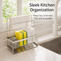 Sink Organizer and 304 Stainless Steel Dishcloth Holder for Kitchen Organization, Rectangular Dish Towel Rack with Narrow Design for Small Areas