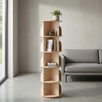 Wooden Rotating Bookshelf Floor Standing Bookcase Unit Curved Panels Round Swivel Book Shelf