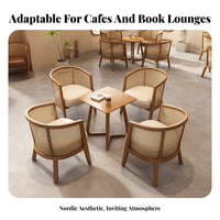hardwood Wood circular table with 2 Upholstered Chairs Comfortable Seating Cafe Furniture Includes Backrest Commercial Furnishing Sturdy Construction for Restaurant Owners, Apartment Dwellers, Students, Coffee Shop, Lounge Area, Small Spaces, Kitchen