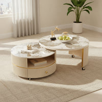 Nesting Coffee Table with Drawers Fully Assembled Round Nesting Coffee Table No Installation Needed for Apartment