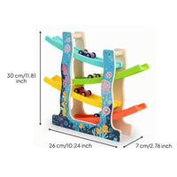 Multi-Level Wooden Car Ramp with 6 Cars Compact Wooden Car Ramp Race Track Toy Indoor Toddler Race Track for Preschoolers