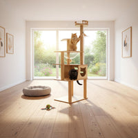 Stable and Sturdy Feline Tree with Scratching Posts Clear Capsule Bed Multi-Level Feline Tree Pet Furniture for Cats, Kittens, Indoor