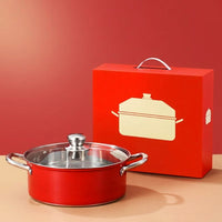 Saucepan and Stainless Steel Pot for Induction, Red Cooking Pot with Glass Lid and Double Handle, Large Soup Pots with Lids, Gift Packaging