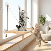 Wooden Cat Hammock Window Cat Perch, Suction Cup Cat Hammock Mounting, Wood Frame and Mesh Bed for Indoor Cat Window Sill