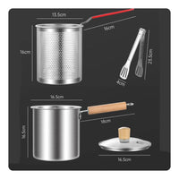 Includes Strainer Basket Stainless Steel Deep Fryer Pot Uncoated Frying Pot with Drainer Rack Induction Compatible Stainless Steel Tempura Fryer Oil-Saving for Dorm Room