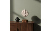 Two-Faced Human Face Sculpture Geometric Sculpture with Wood Base Modern Tabletop Statue for Home Stylists, Bookshelf