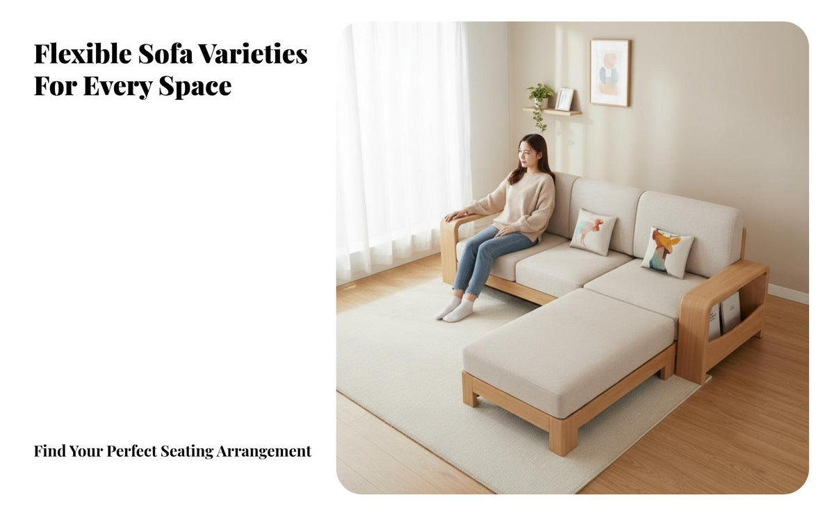 L-Shaped Upholstery Lounger Solid Wood Frame Living Room Furniture Minimalist Design Couch for Homeowners, Apartment Dwellers, Lounge Area, Office