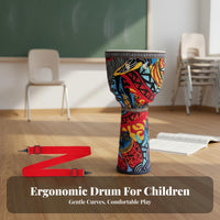 Goatskin Head Textile Djembe West African Design Patterned Djembe Colorful Pattern Hand Drum Portable for Children, Beginners, Kindergarten, Music Class, Home Practice, Performance