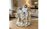 Vertical Display Tabletop Nativity Figurine Satin-Like Holy Family Figurine Resin and Fiber Holy Family Figurines Round Base for Desktop, Shelf