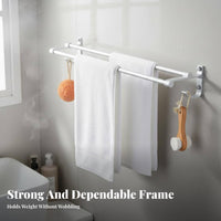 Rust-Proof Double Bar Towel Hanger Waterproof Double Bar Wall Mount Includes Hooks Bathroom Fixture Space-Saving for Homeowners, Families, DIY Enthusiasts, Restroom, Hotel, Laundry Room, Kitchen
