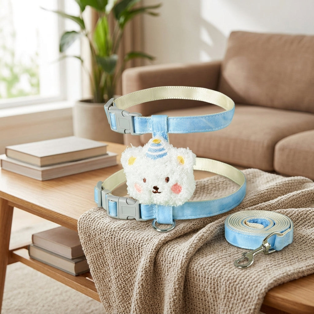 Cat Harness with Leash Set, Nylon Cat Walking Harness and Outdoor Cat Leash with Cute Bear Charm, Lightweight Soft Kitten Adult Strap Design