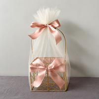 Metal Wire Gift Basket, Sheer Fabric Storage Baskets for Gifts, Birthday Wedding Celebration Hamper, Single Handle
