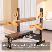Commercial Grade Bench Press Rack Stable T-Base Design Barbell Bench Press Station Floor Protection Feet Multi-Function Barbell Rack Easy Assembly for Weightlifters, Bodybuilders, Fitness Enthusiasts, Home Gym