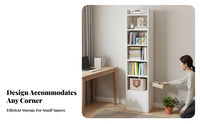 Space-Saving Narrow Storage Tower with Cabinet stand-alonestanding bookshelf Slim Design Shelving Unit Corner-Fit for Book Lovers, Apartment Dwellers, Homeowners, Living Room, Bedroom, Hallway