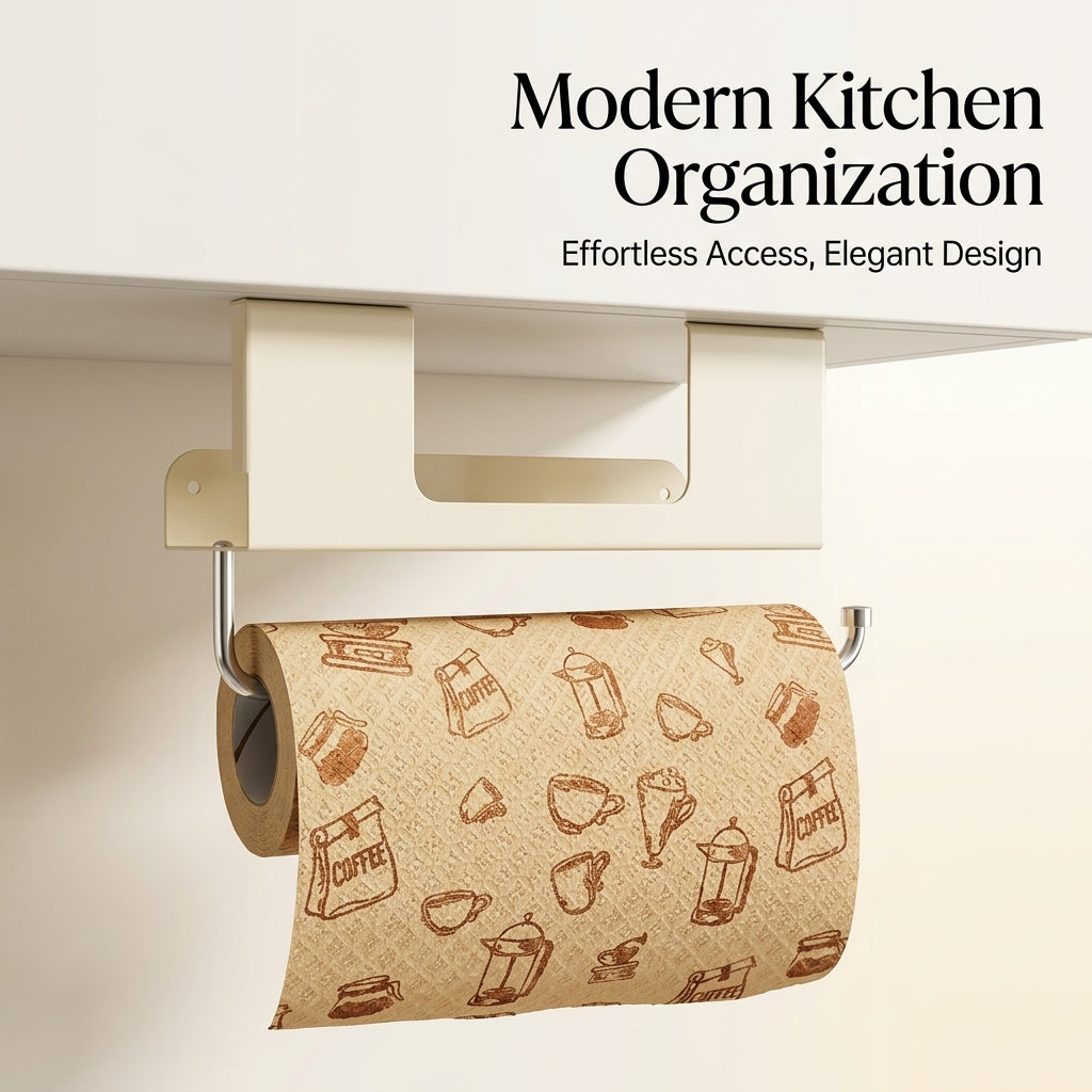 Wall Mounted Hanging Kitchen Organization Rack for Home Cooks, Stainless Steel Under Cabinet Paper Towel Holder