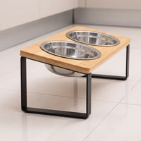 Elevated Pet Feeder with Stainless Steel Bowls Compact Bowl Stand with Stainless Steel Bowls Sturdy Double Diner for Young Dogs, Indoor