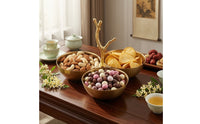 Snack Bowl Stand Gold-Finish Snack Serving Bowl with Stand Candy Dish with Handle Polished Decorative for Hosts, Dining Table