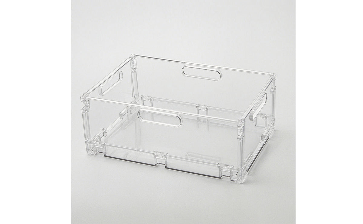 Foldable Storage Basket Stackable Foldable Storage Bin with Handle Transparent Clear Organizer for Cabinet, Closet, Pantry