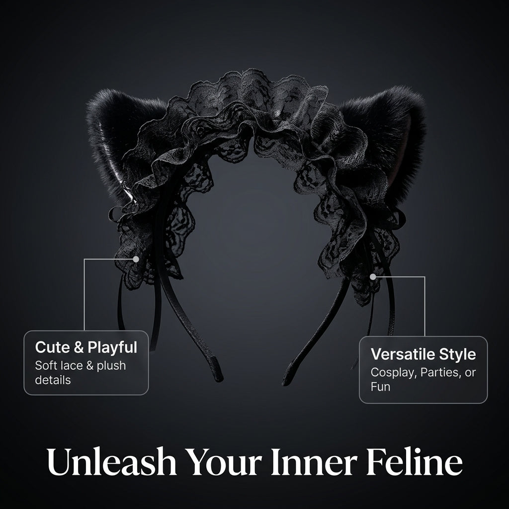 Headband with Feather Detail, Halloween for Women and Teens, Costume with Decorative Lace, Face Washing Cute Ears for Cosplay Makeup Party