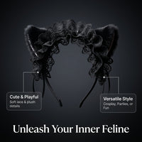Headband with Feather Detail, Halloween for Women and Teens, Costume with Decorative Lace, Face Washing Cute Ears for Cosplay Makeup Party