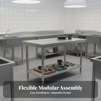 Easy to Clean Stainless Steel Work Table Anti-Rust Stainless Steel Prep Table Resistant Commercial Kitchen Workbench Stable Design for Workshop Workers, Garage Hobbyists, Dining Hall, Cafeteria, Laboratory, Outdoor