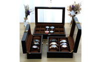 Cushioned Compartments Watch Storage Box Gold Latch Watch Organizer Box Brown Interior Matte Black