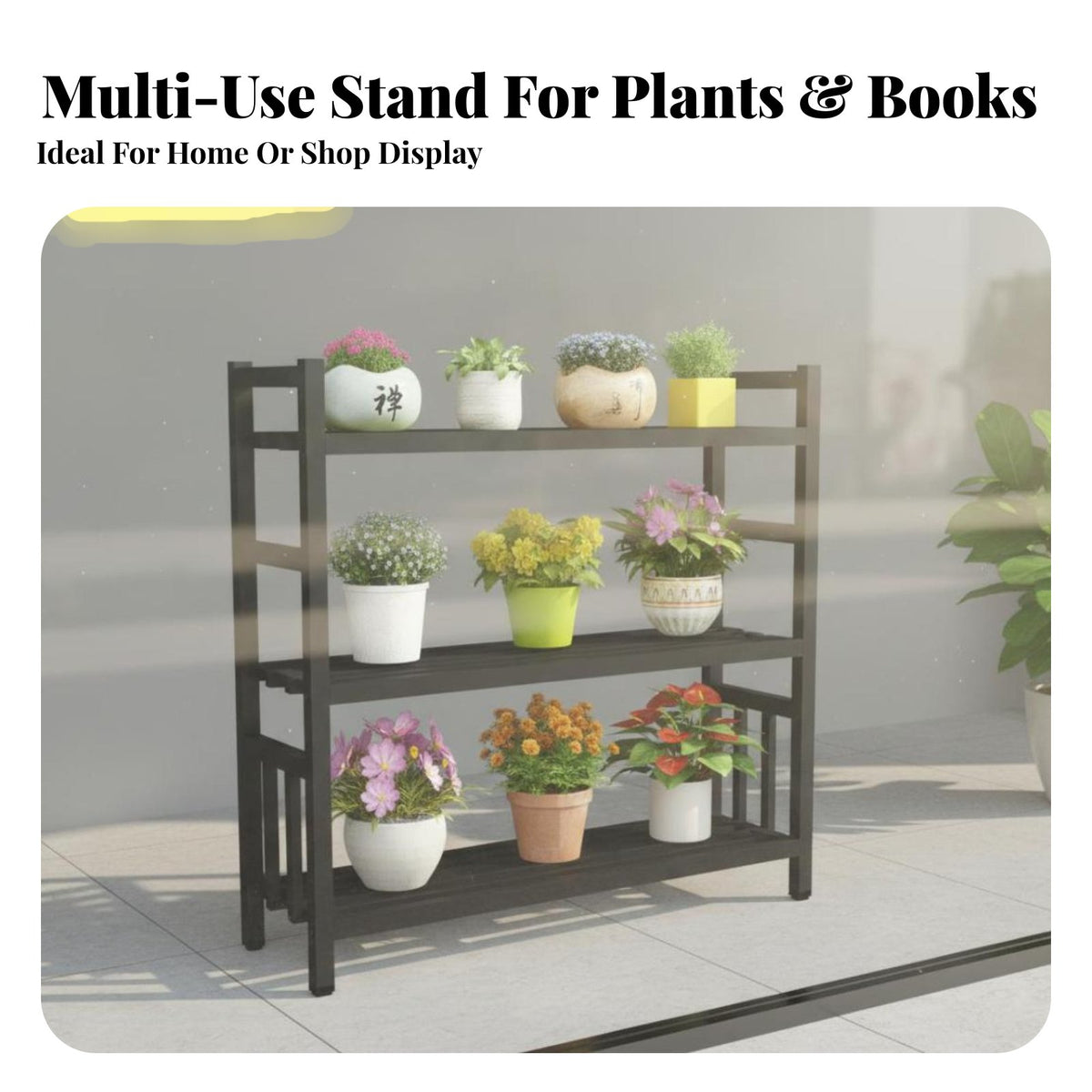 Multi-Tier Flower Shelf Indoor Outdoor Use Multi-Tier Plant Stand Sturdy Construction Floor Standing Plant Rack for Balcony, Living Room, Patio