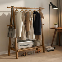 Solid Wood Freestanding Coat Rack with Shelf Side Hooks Triangular-Frame Clothes Rack Space-Saving Home Furniture for Bedroom, Entryway