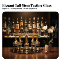 Spirit Tasting Glass Set Luxury Design Gold Stemware Glass Set with Holder Crystal Top Stemware Holder Mirrored Base for Parties