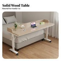 Height Adjustable Rolling Desk Solid Wood Tabletop Hand Crank Adjustable Desk Smooth Mobility Mobile Bedside Laptop Table for Dorm Room, Classroom