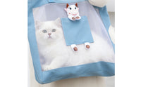 Mesh Panel Pet Carrier Tote Bag Shoulder Straps Feline Carrier Bag Portable Feline Travel Handbag Ventilated