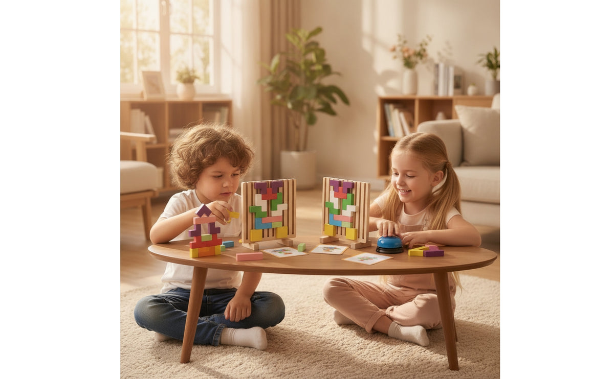 Wooden Block Puzzle Interactive Battle Puzzle Educational Tabletop Game with Chime Families, Young Children, Playroom, Classroom