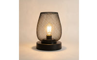 Decorative Table Lamp with Mesh Shade Industrial Mesh Lantern Cordless Desk Light Dimmable for Readers