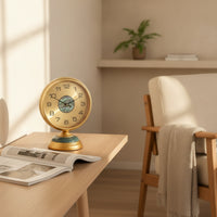 Gold-Tone Desk Clock with Pedestal Brushed Pedestal Clock Vintage-Luxe Analog for Bookshelf