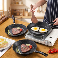Induction Hob Pancake Pan and Egg Cooker with Wooden Handle, Non-Stick Stone Pancake Maker, 3.5cm Depth Poached Egg Pan, Breakfast Pan Induction