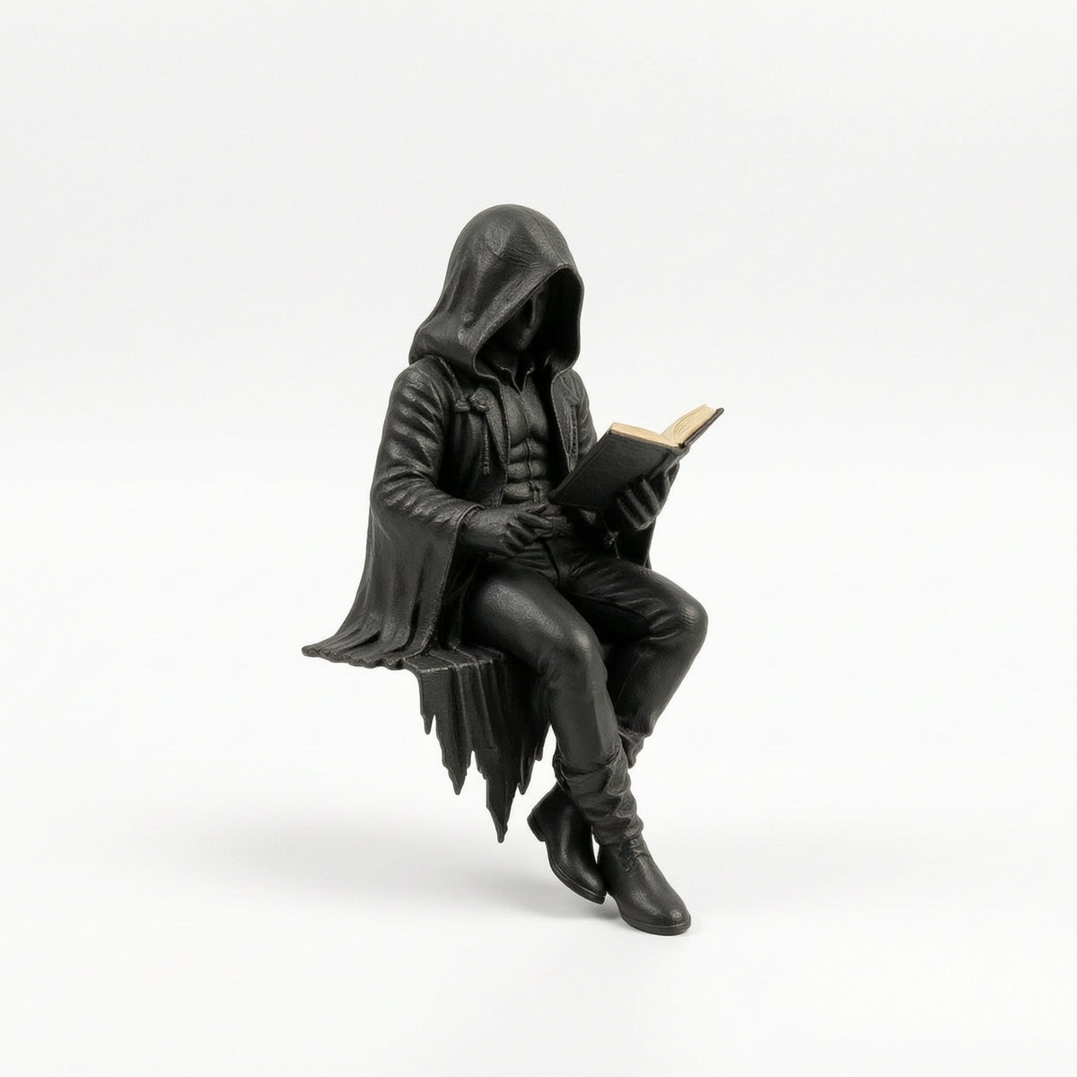Dark Cloaked Figure Statue Sturdy Sitting Statue Creepy Shelf Sitter Spooky for Display Cabinet