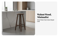 Japanese Design Backless Round Top Stool Minimalist Design Bar Chair Solid Construction Household Furniture Built-in Footrest for Homeowners, Adults, Kitchen Island, Dining Room, Cafe, Restaurant