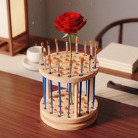 Two-Tier Rotating Brush Holder Natural Wood Finish Wooden Brush Holder Compact Desk Organizer Upright