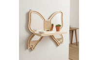 Decorative Butterfly Mirror Shelf Wood Finish Mirror Wall Decor Shelf Space Saving for Bedroom, Entryway
