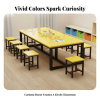 Kindergarten Craft Table and Stool Set Strong Load-Bearing Colorful Classroom Desk Thickened Steel Frame Children's Craft Activity Table for Playroom