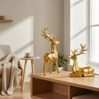 Faceted Deer Statues with Glass Balls Lustrous Geometric Deer Sculptures Tabletop Sculpture Golden for Living Room, Entryway, Tv Cabinet, Office